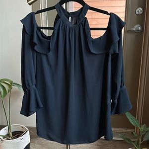 Loft Open Shoulder Navy Long Sleeve Top